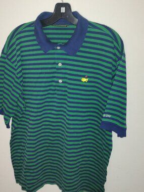 Masters Golf Tournament Augusta National Short Sleeve Green Striped Shirt SIZE:L
